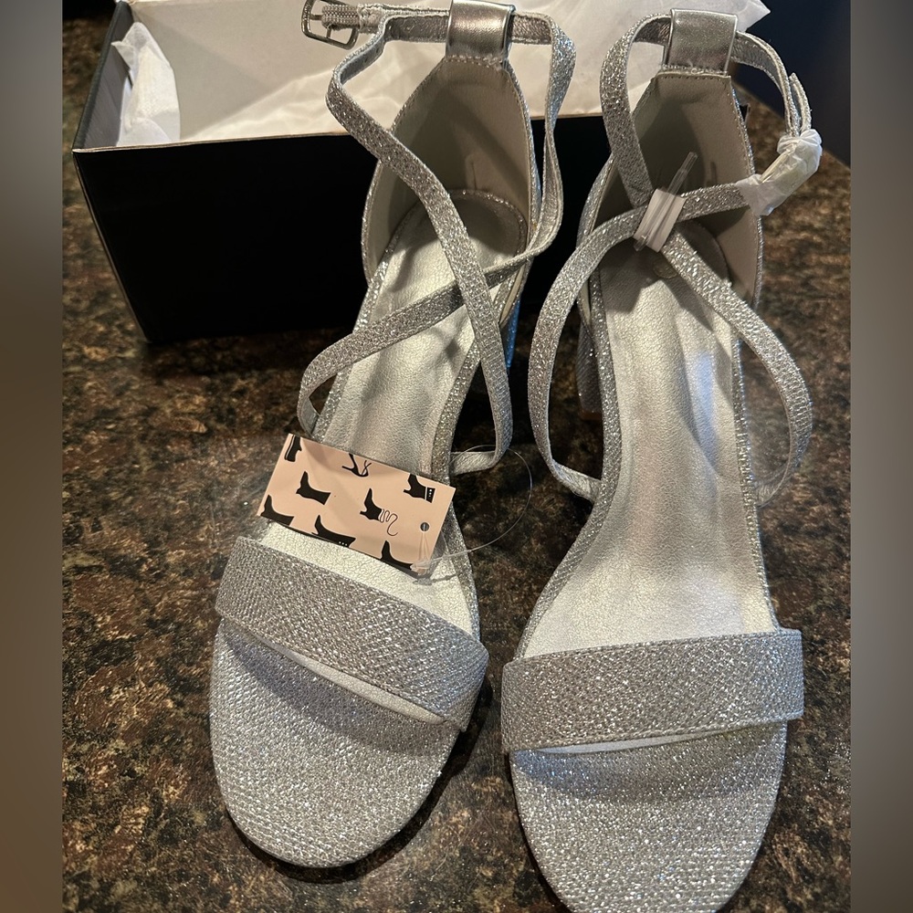 Silver glitter 2 inch block heels